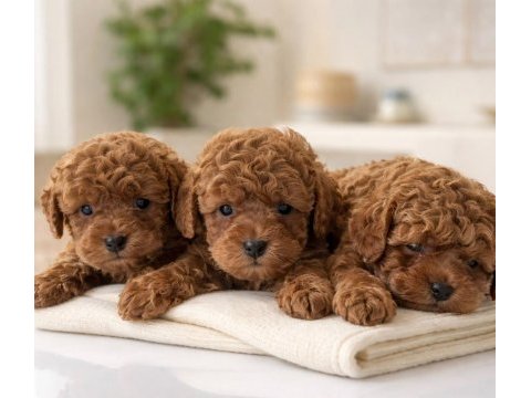 Toy poodle ev ortamında yavrular