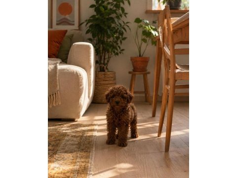 Red brown poodle yavrular ev üretimi
